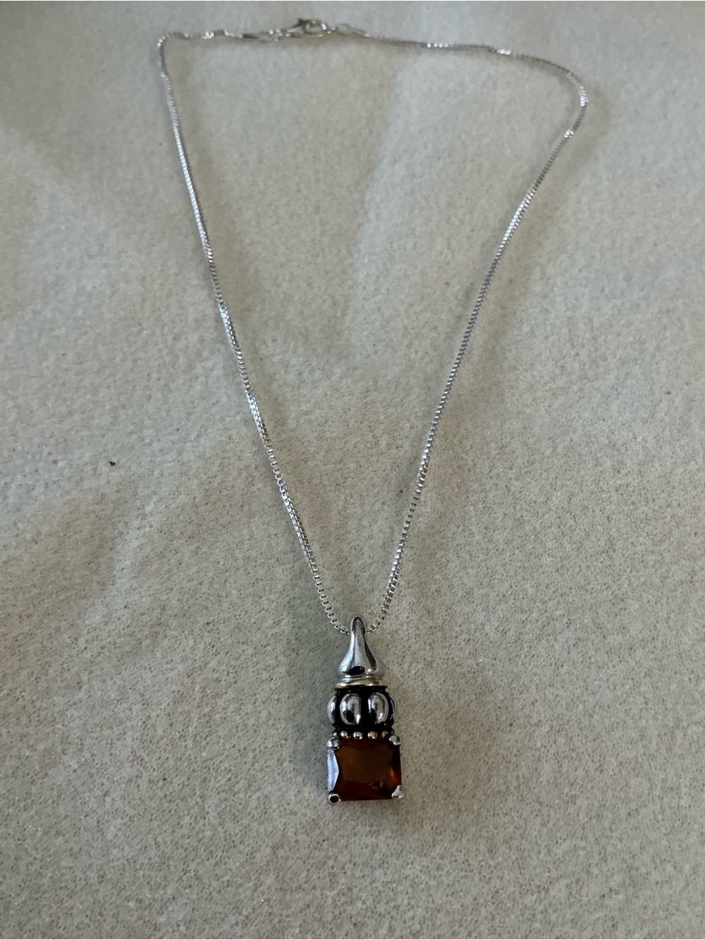 Silver Brown Gemstone Pendant Necklace - 18”
